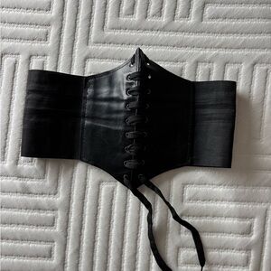 Black Lace-Up Corset Belt